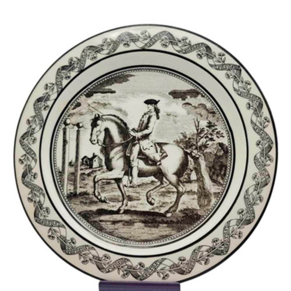 Mottahedeh Horse Plate Black White Equestrian Rider Italian Porcelain Decor Vtg